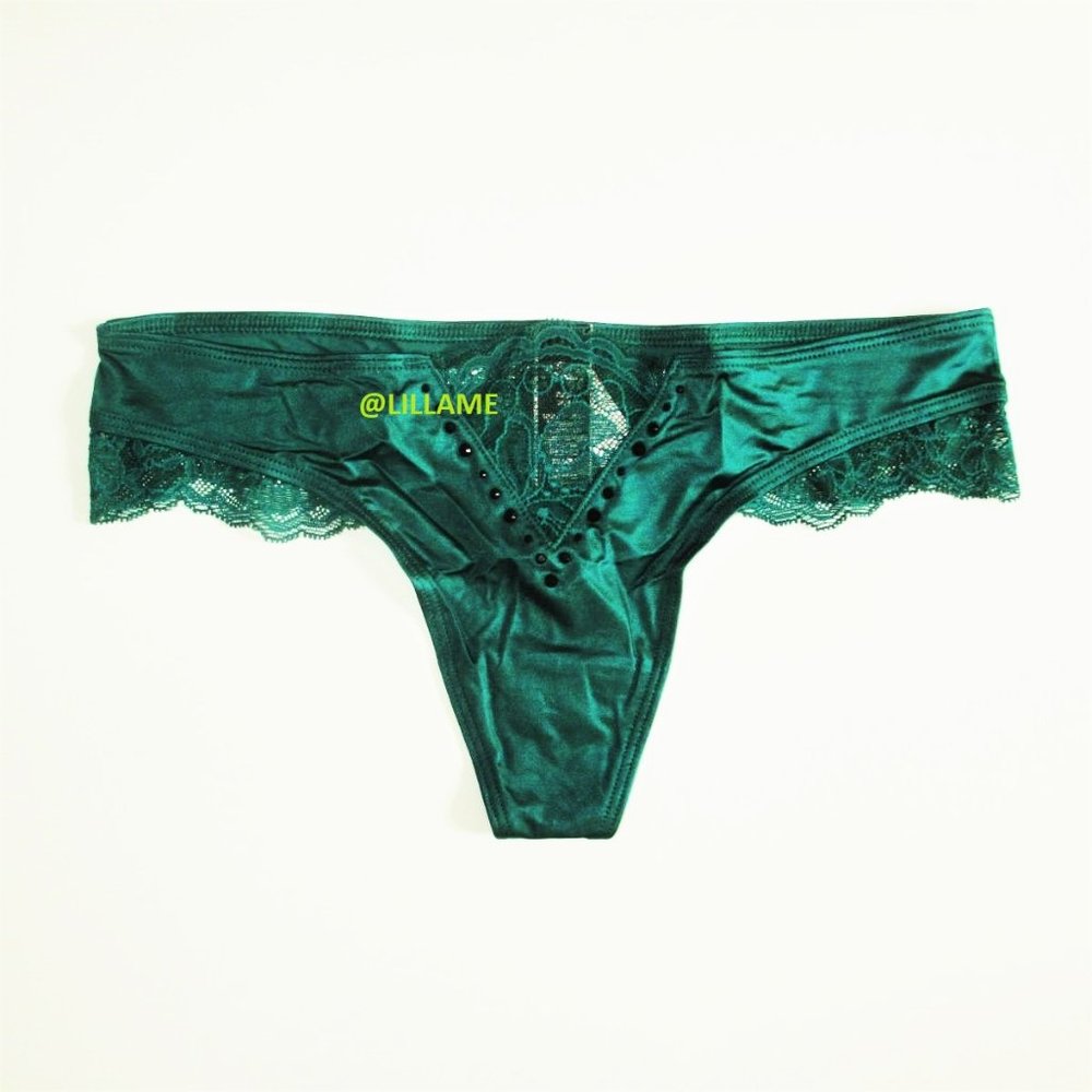 VICTORIA'S SECRET Very Sexy Satin & Lace Thong panty XS S Crystals Smooth